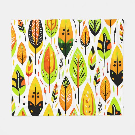 Farbenfrohe Boho Nahtloses Leaf-Muster Fleecedecke (Vorderseite (Horizontal))
