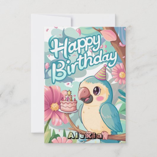Farbenfrohe Boho Parrot Digital Geburtstag Karte (Vorderseite)
