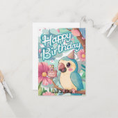 Farbenfrohe Boho Parrot Digital Geburtstag Karte (Vorderseite/Rückseite Beispiel)