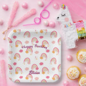 Farbenfrohe Boho Rainbow-Muster Geburtsname Pappteller (Party)