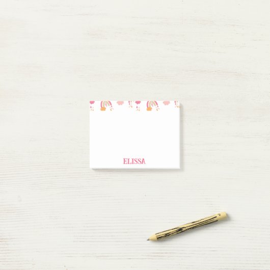 Farbenfrohe Boho Rainbow-Muster Name Personalisier Post-it Klebezettel (Auf Schreibtisch)
