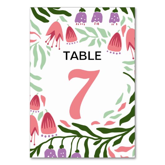 Farbenfrohe Boho Retro-Äste und Blume Hochzeit Tischnummer (Rückseite)