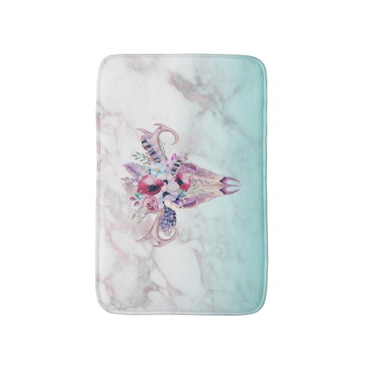 Farbenfrohe Boho Skull & Blume über Marmor Ombre Badematte (Vorderseite Vertikal)