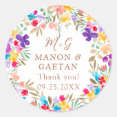 Farbenfrohe Boho Wasserfarben Gastgeschenk Hochzei Runder Aufkleber (Vorderseite)