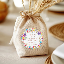 Farbenfrohe Boho Wasserfarben Gastgeschenk Hochzei Runder Aufkleber