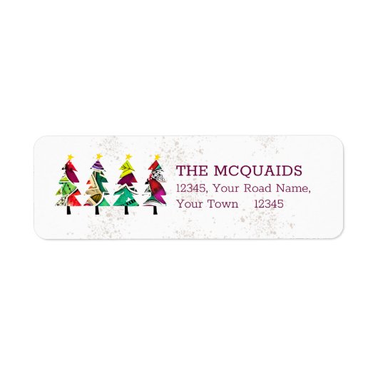 Farbenfrohe Boho Weihnachtsbaumen Muster-Label (Vorne)