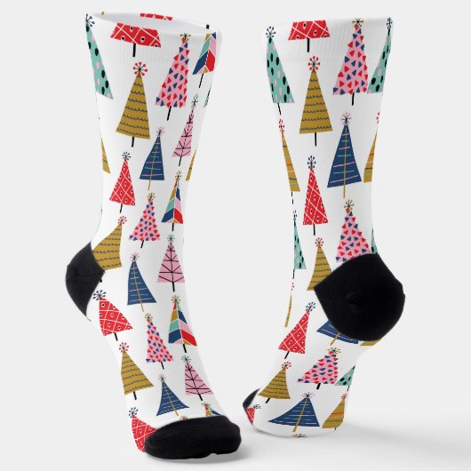 Farbenfrohe Boho Weihnachtsbaumen Muster Socken (Gewinkelt)