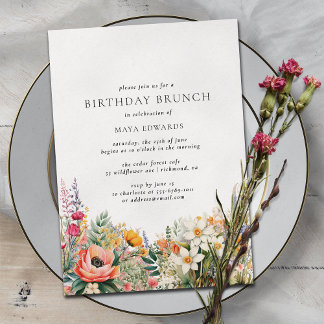 Farbenfrohe Boho-Wildblumen | Garden Birthday Brun Einladung