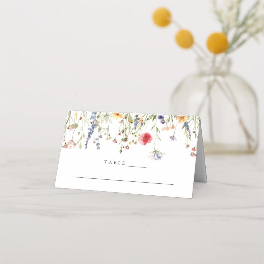 Farbenfrohe Boho-Wildblumen-Hochzeit Platzkarte (Vorderseite)