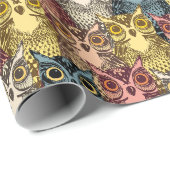 Farbenfrohe Boho Woodland Owl Muster Geschenkpapier (Rolleneckpunkt)
