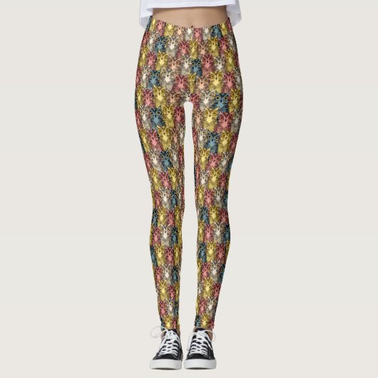 Farbenfrohe Boho Woodland Owl Muster Leggings (Vorderseite)