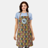 Farbenfrohe Boho Woodland Owl Muster mit Monogramm Schürze (Getragen)