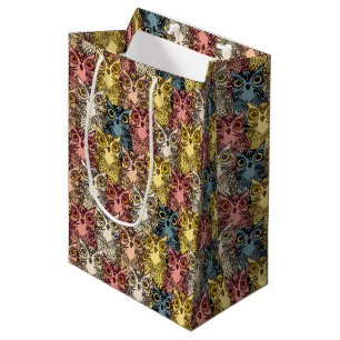 Farbenfrohe Boho Woodland Owl Muster Mittlere Geschenktüte
