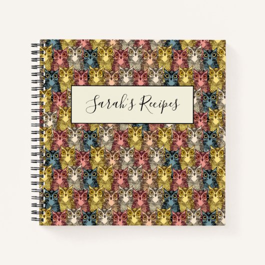 Farbenfrohe Boho Woodland Owl Muster Notizblock (Vorderseite)