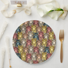 Farbenfrohe Boho Woodland Owl Muster Pappteller