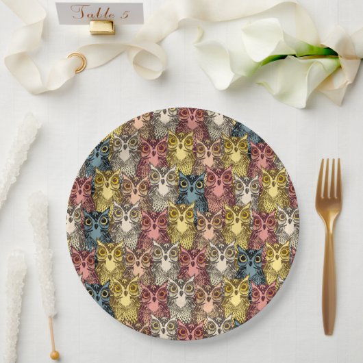 Farbenfrohe Boho Woodland Owl Muster Pappteller (Hochzeit)