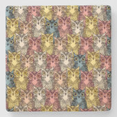 Farbenfrohe Boho Woodland Owl Muster Steinuntersetzer (Vorderseite)
