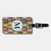 Farbenfrohe Boho Woodland Owl Pattern & Monogram Gepäckanhänger (Vorderseite horizontal)