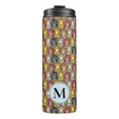 Farbenfrohe Boho Woodland Owl Pattern & Monogram Thermosbecher (Vorderseite)