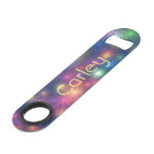 Farbenfrohe Bokeh-Glitzern Personalisiert Speed Flaschenöffner (Vorderseite Schrägansicht)