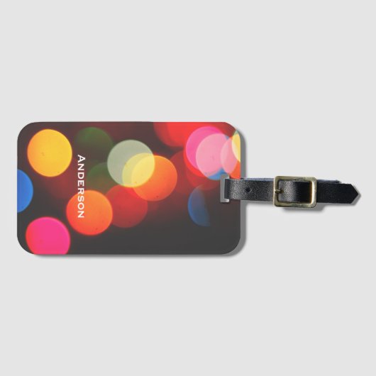 Farbenfrohe Bokeh Lights Gepäckmarke Gepäckanhänger (Vorderseite (Horizontal))