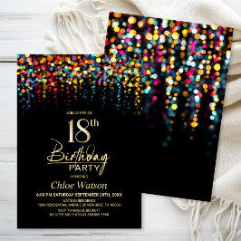 Farbenfrohe Bokeh-Partylichter 18. Geburtstagsfeie Einladung