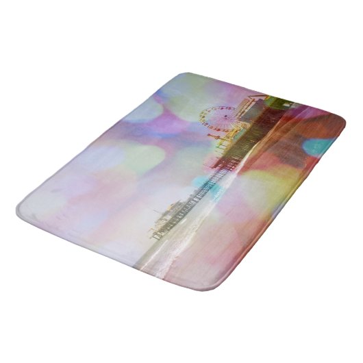 Farbenfrohe Bokeh Santa Monica Pier Badematte (Schrägansicht)