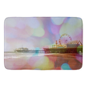 Farbenfrohe Bokeh Santa Monica Pier Badematte