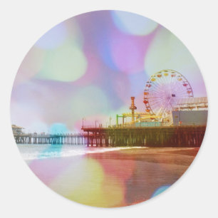 Farbenfrohe Bokeh Santa Monica Pier Runder Aufkleber
