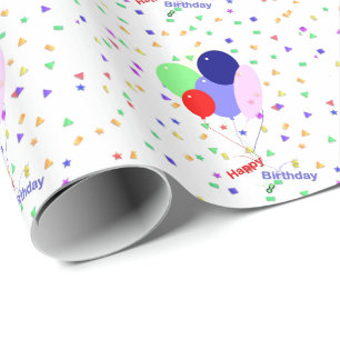 Farbenfrohe Bollons und Confetti Geschenkpapier