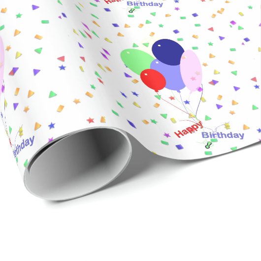 Farbenfrohe Bollons und Confetti Geschenkpapier (Rolleneckpunkt)