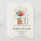 Farbenfrohe Bollons und Geschenke mit Alter Einladung (Vorderseite)