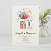 Farbenfrohe Bollons und Geschenke mit Alter Einladung (Stehend Vorderseite)