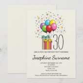Farbenfrohe Bollons und Geschenke mit Alter Einladung (Vorne/Hinten)