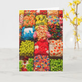 Farbenfrohe Bonbons Grußkarte Karte (Gelbe Blume)