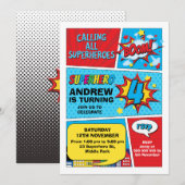 Farbenfrohe Boom Superhero 4. Geburtstagseinladung Einladung (Vorne/Hinten)