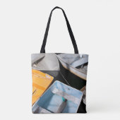 Farbenfrohe Boote auf der Anlegestelle Tasche (Rückseite)