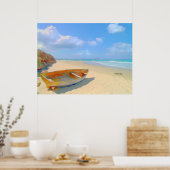 Farbenfrohe Boote auf der Karibikinsel Poster (Küche)