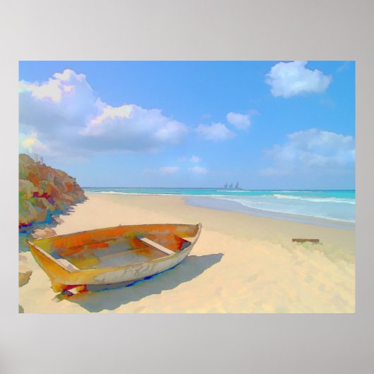 Farbenfrohe Boote auf der Karibikinsel Poster (Vorne)