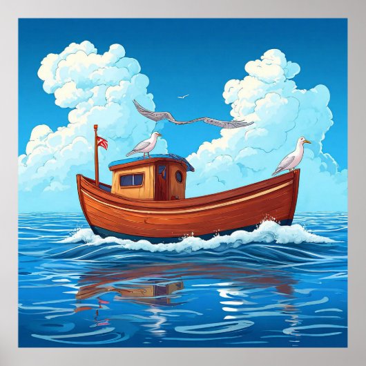Farbenfrohe Bootsfahrt auf den Ozeanwellen Poster (Vorne)