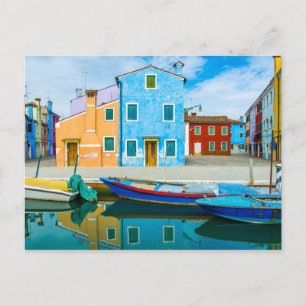 Farbenfrohe Bootszene Venezianisch Lagoon Postkarte