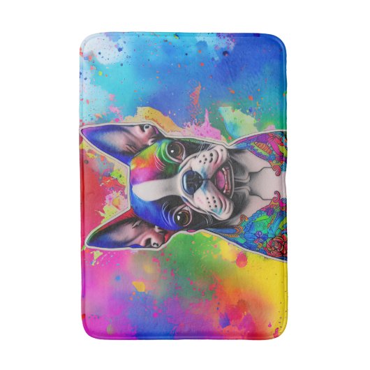 Farbenfrohe Boston Terrier Paint Splashes Badematte (Vorderseite Vertikal)