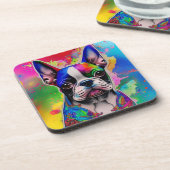 Farbenfrohe Boston Terrier Paint Splashes Getränkeuntersetzer (Linke Seite)
