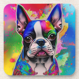 Farbenfrohe Boston Terrier Paint Splashes Getränkeuntersetzer