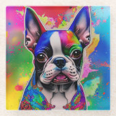 Farbenfrohe Boston Terrier Paint Splashes Glasuntersetzer (Vorderseite)