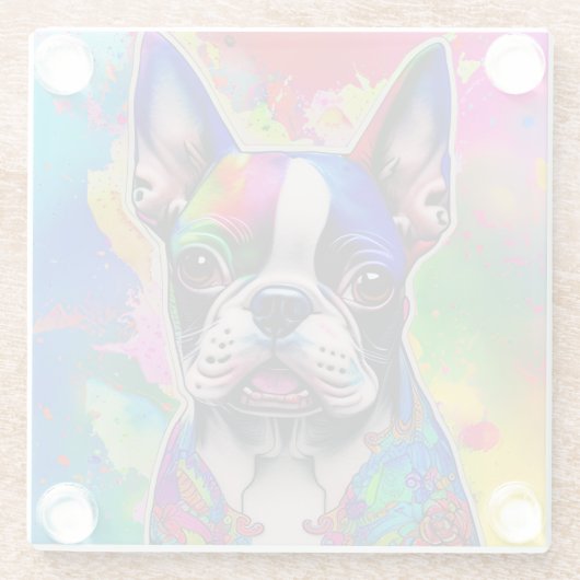 Farbenfrohe Boston Terrier Paint Splashes Glasuntersetzer (Rückseite)