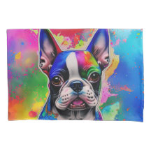 Farbenfrohe Boston Terrier Paint Splashes