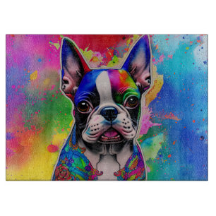 Farbenfrohe Boston Terrier Paint Splashes Schneidebrett
