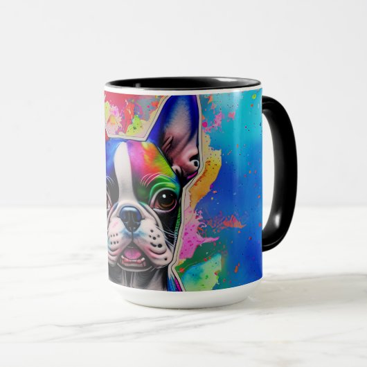 Farbenfrohe Boston Terrier Paint Splashes Tasse (VorderseiteRechts)