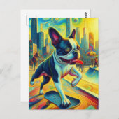 Farbenfrohe Boston Terrier Skateboarding Surreal A Postkarte (Vorne/Hinten)